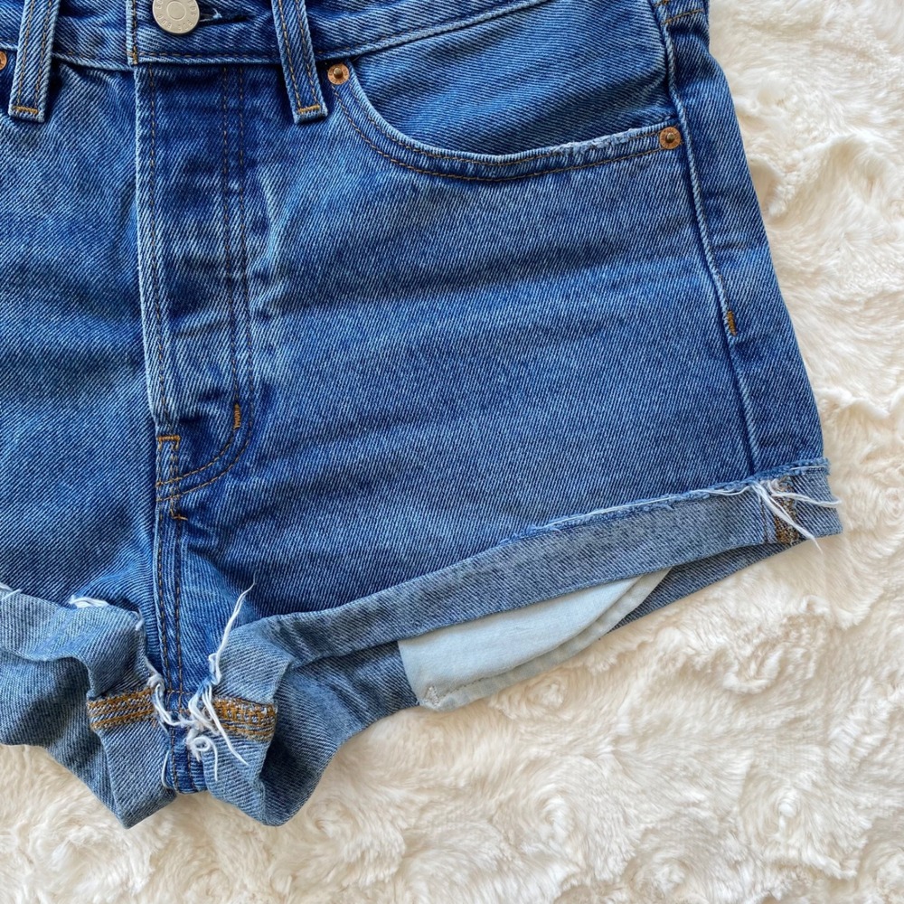 BDG Denim Shorts Women 28 Blue High Rise Button Fly Distressed Cuffed Festival‎ - Picture 2 of 10